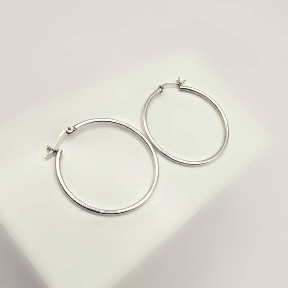 Sterling 1.5" Silver Hoop Earrings - Picture 3 of 6